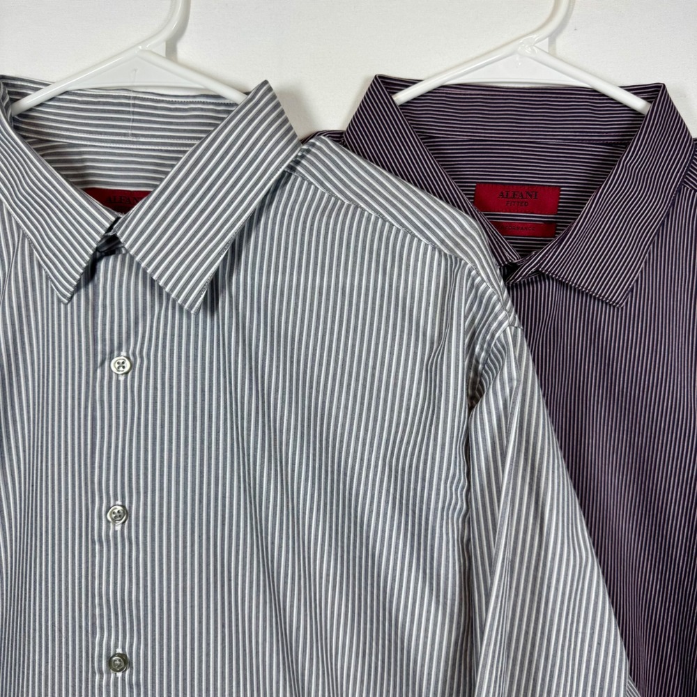 2- Alfani Fitted Performance Dress Shirts Striped Easy Care Sz XL 17 36/37